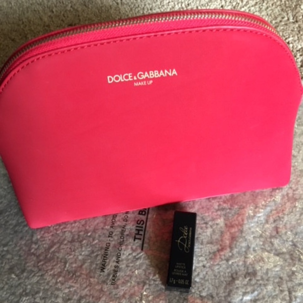 Dolce & Gabbana Make Up Large Red Makeup/Cosmetics Bag Purse & mini lipstick New